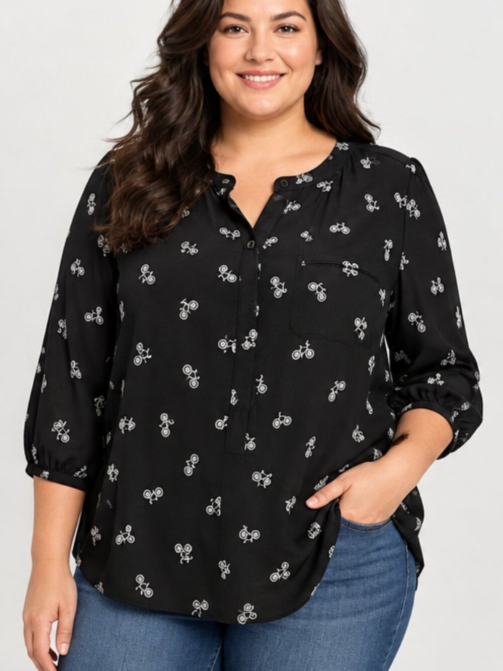 NYDJ Bicycle print Woman's blouse Shirt Tail Hem - Size XL